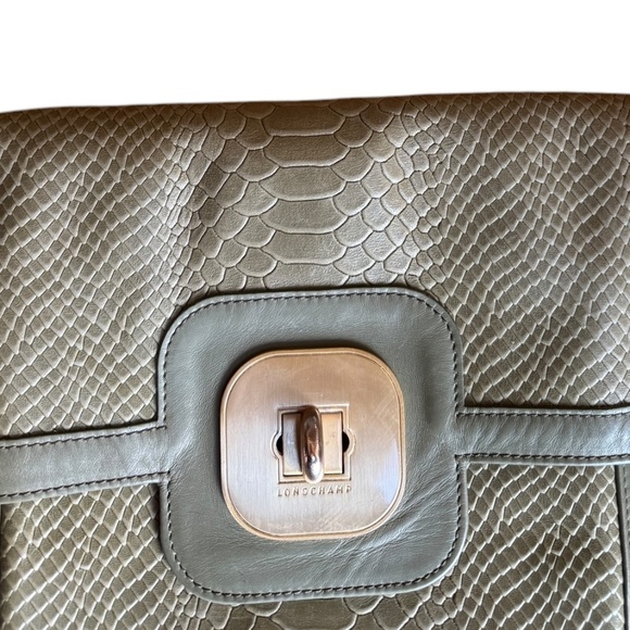 Longchamp Python Embossed Shoulder Bag | Green Leather Satchel Purse Y2k Street - Picture 2 of 16